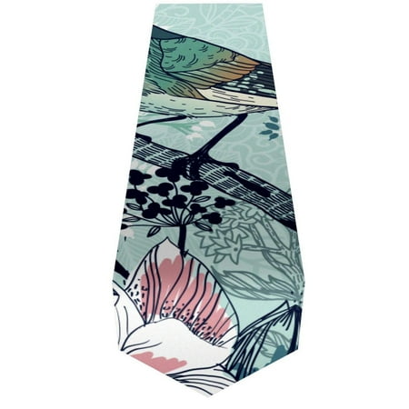 

OWNTA Chinese Sparrow Flower Blue Pattern Elegant Polyester Table Runner Perfect for Your Tables - Dining Table Decoration