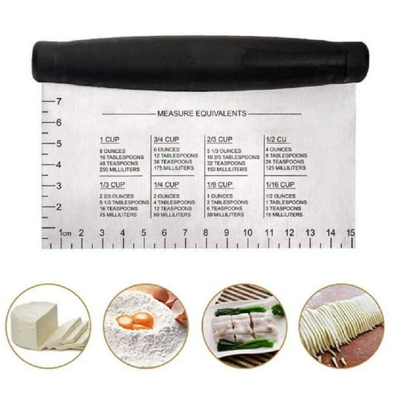 1-Pack Stainless Steel Dough Bench Scraper – Multipurpose Metal Griddle Scraper & Dough Cutter with Measuring Scale for Bread, Pizza & Baking Prep TIKA