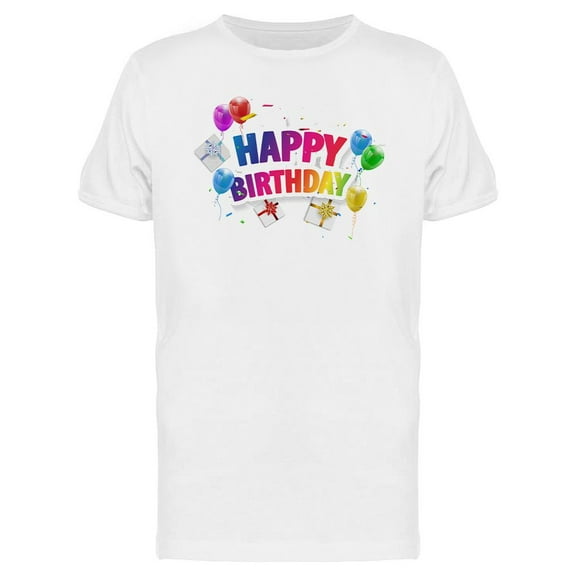 Happy Birthday Balloons Colorful T-Shirt Men -Image by Shutterstock, Male Medium