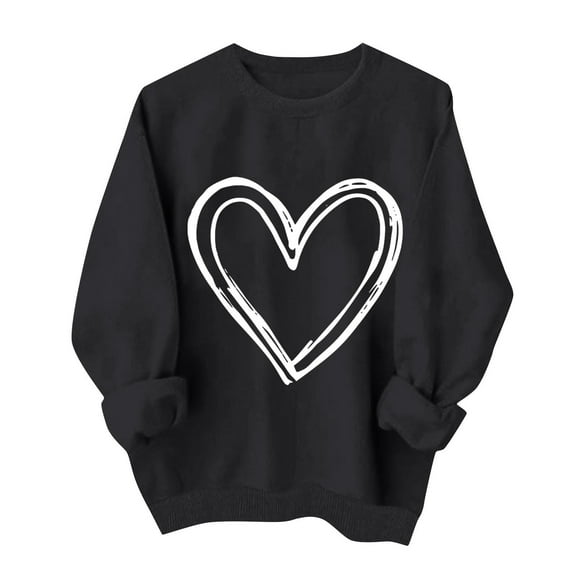 Turilly Women's Valentine's Day Printed Pullovers Fashion Ladies Round Neck Fall Printing Sweatshirts Long Sleeved Black L