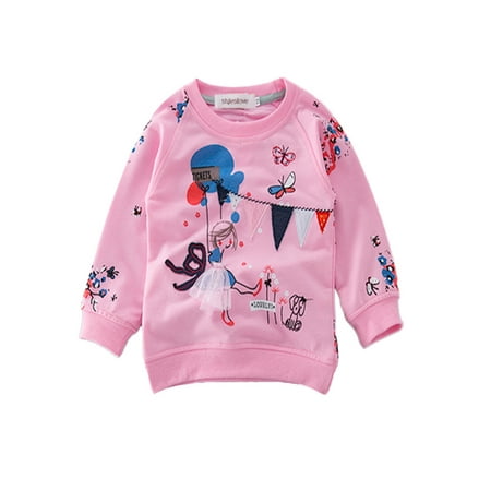 Pink Sports Kids Sweatshirt stylesilove Pattern Sweatshirt and Jeans Little Girls Outfit (Pink Sweatshirt, 90/18-24 Months) ()