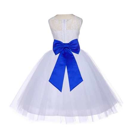 Lace Bodice Gown Ekidsbridal White Lace Bodice Flower Girl Dress Tulle Junior Bridesmaid Wedding Pageant Toddler Recital Easter Holiday First Communion Birthday Baptism Special Occasions Gown Tiebow 153T ()
