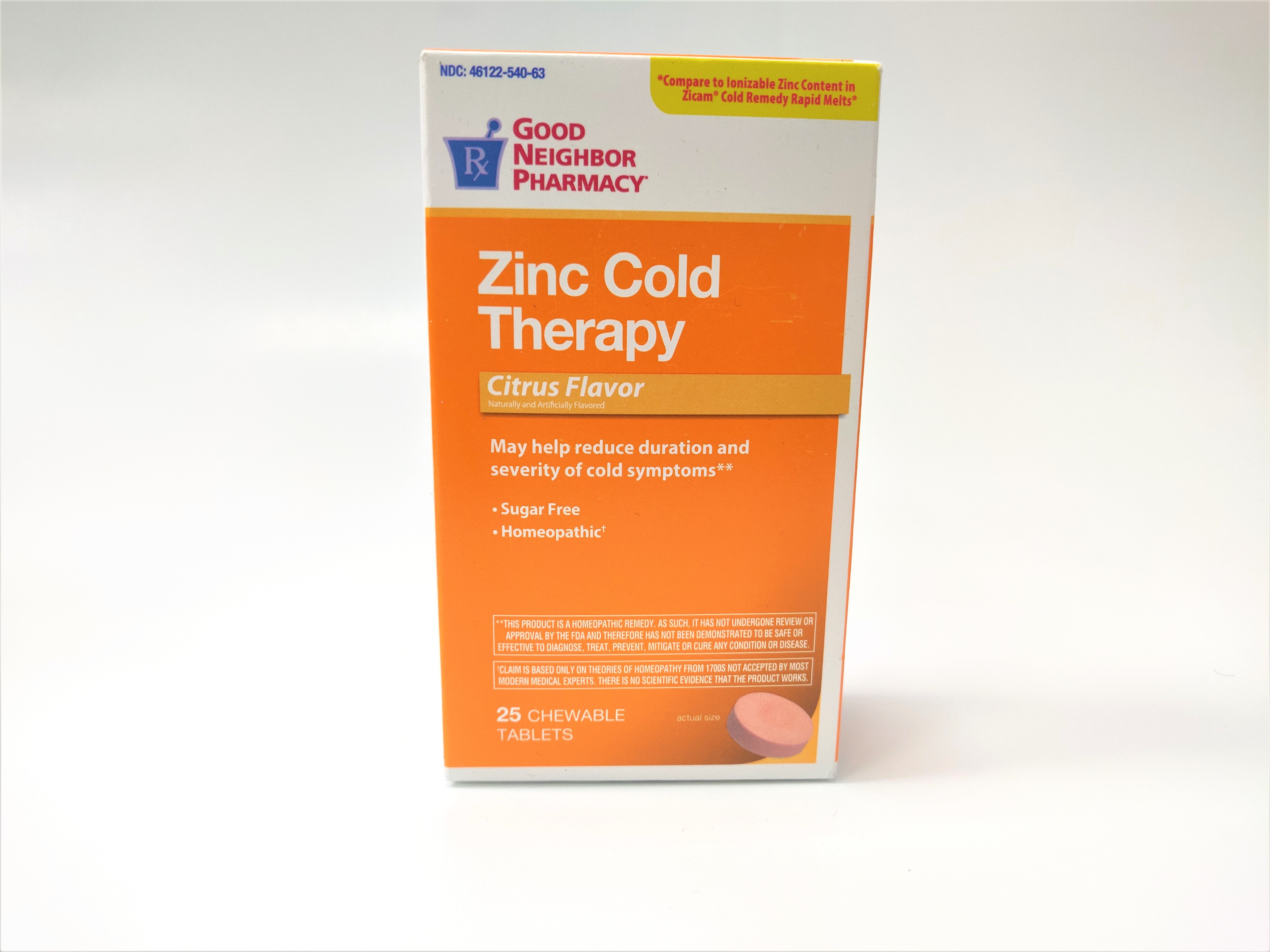 GNP Zinc Cold Therapy Citrus Flavored, 25 Chewable tablets