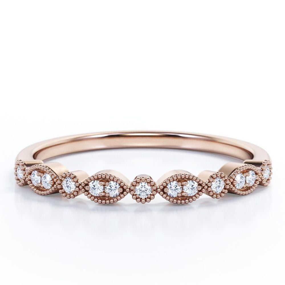 JeenMata 0.25 Carat Round Brilliant Lab Grown Diamond Art Deco Wedding Ring Band in 10K Rose Gold
