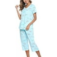 thumbnail image 3 of MLDRA Womens Pajama Sets 2 Piece Cotton Lounge Set Lightweight Pj Set Short Sleeve Tops With Capri Pants Cute Ladies Sleepwear Summer Set, 3 of 8