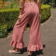 thumbnail image 5 of Women’s Plaid Wide Leg Pants Flared Leg Baggy Drawstring Ruffle Palazzo Pants with Pockets Summer Elastic Waisted Slacks Red M, 5 of 6