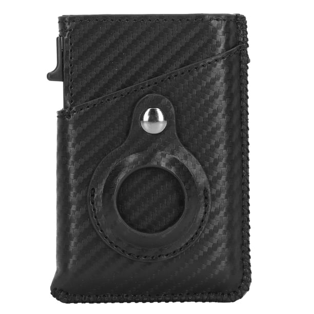 Billetera de tarjeta de PU delgada minimalista con bloqueo RFID de aleación de aluminio multifunción pequeña billetera con localizador para hombres regalos de fibra de carbono negro