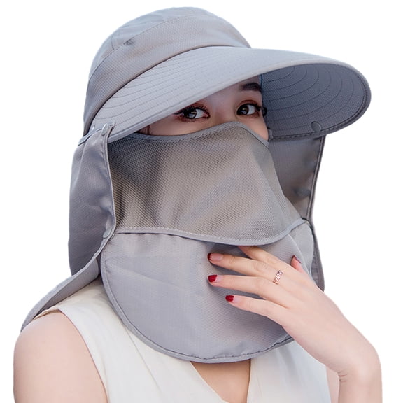 1 summer sun hat to cover the face cycling outdoor folding beach sun hat large eave hat visor-grey
