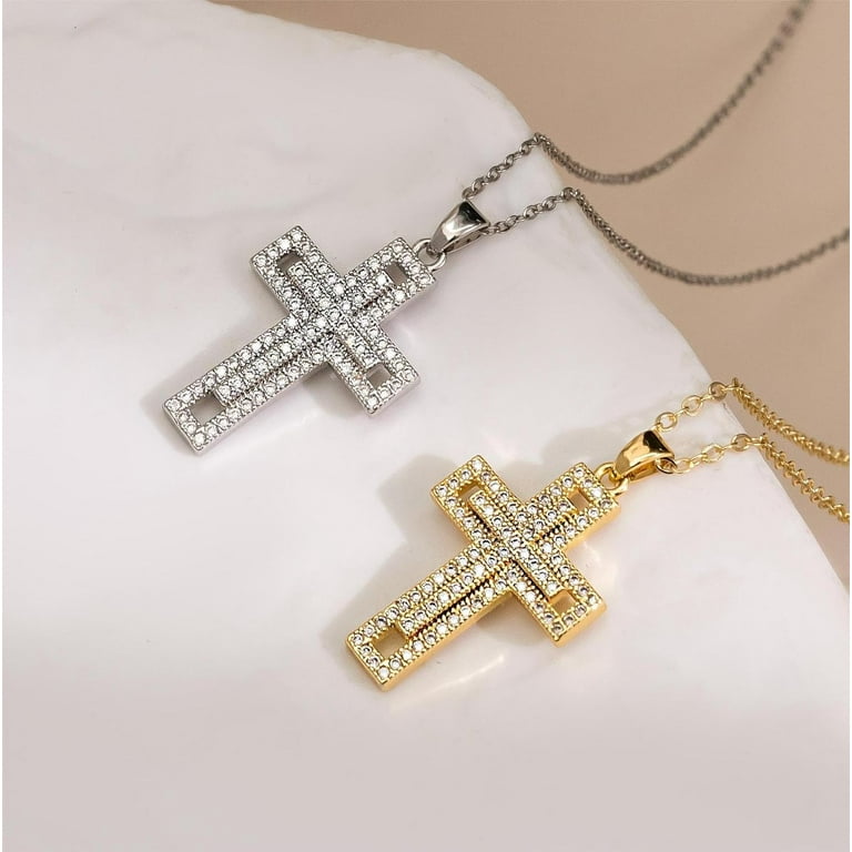Gold Cross Necklaces for Women Trendy with Diamond 14k Gold Plated