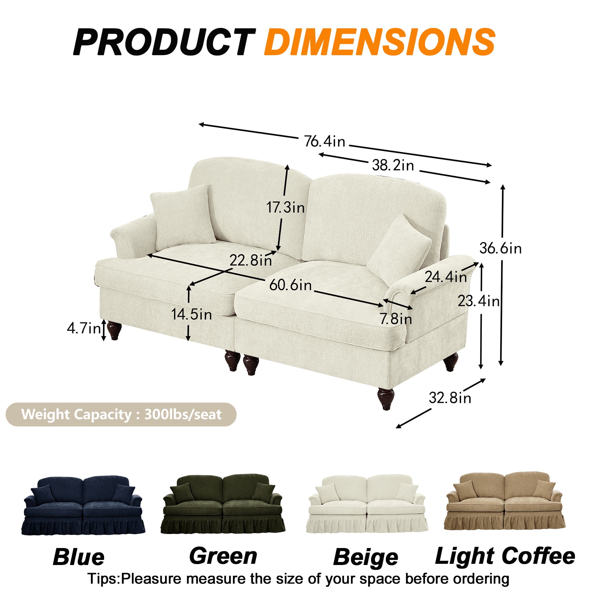 Firscook 76” Chenille Loveseat Sofa, Oversized Couch for Living Room, Beige