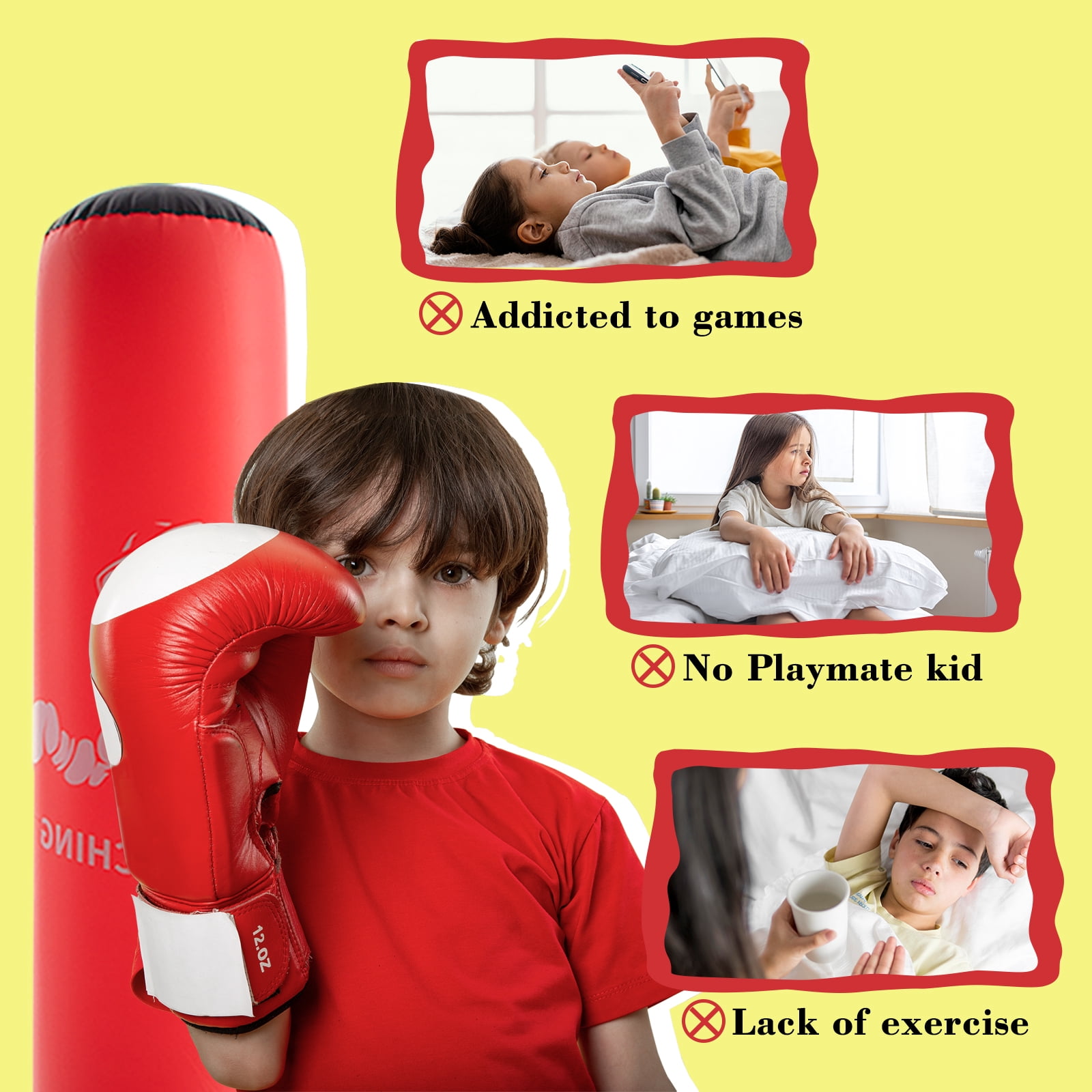 Honeydrill Inflatable Punching Bag Boxing Bag for Kids, Red