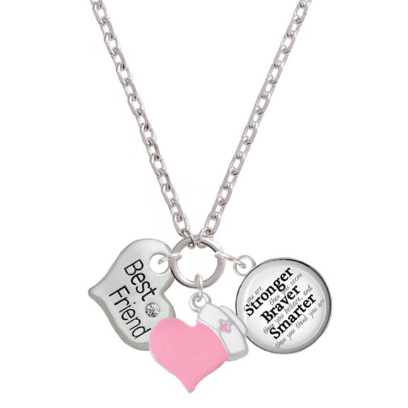 Delight Jewelry Silvertone Large ''Best Friend'' Heart - Light Pink Heart Nurse Strong Zoe Necklace