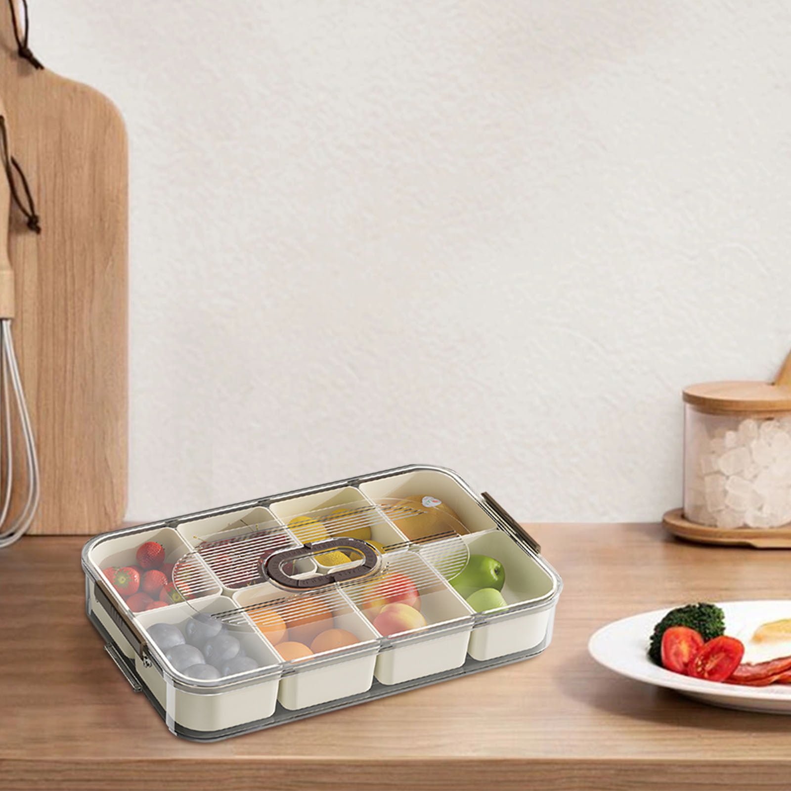 Xbopetda Wooden 4-Compartment Snack Organizer Basket - Pantry & Countertop Storage For Chips, Bars & Drinks