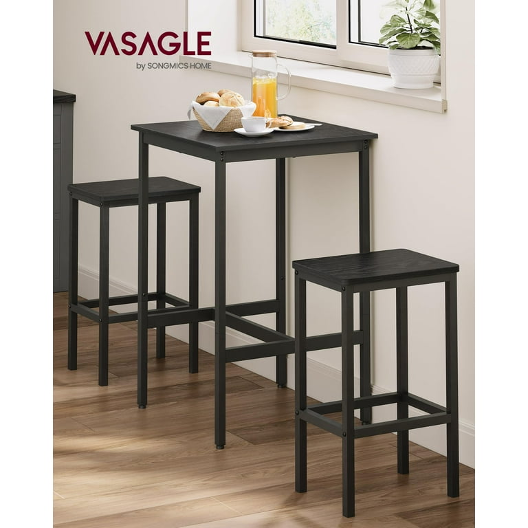 VASAGLE Bar Table and Chairs Set, Square Bar Table with Bar