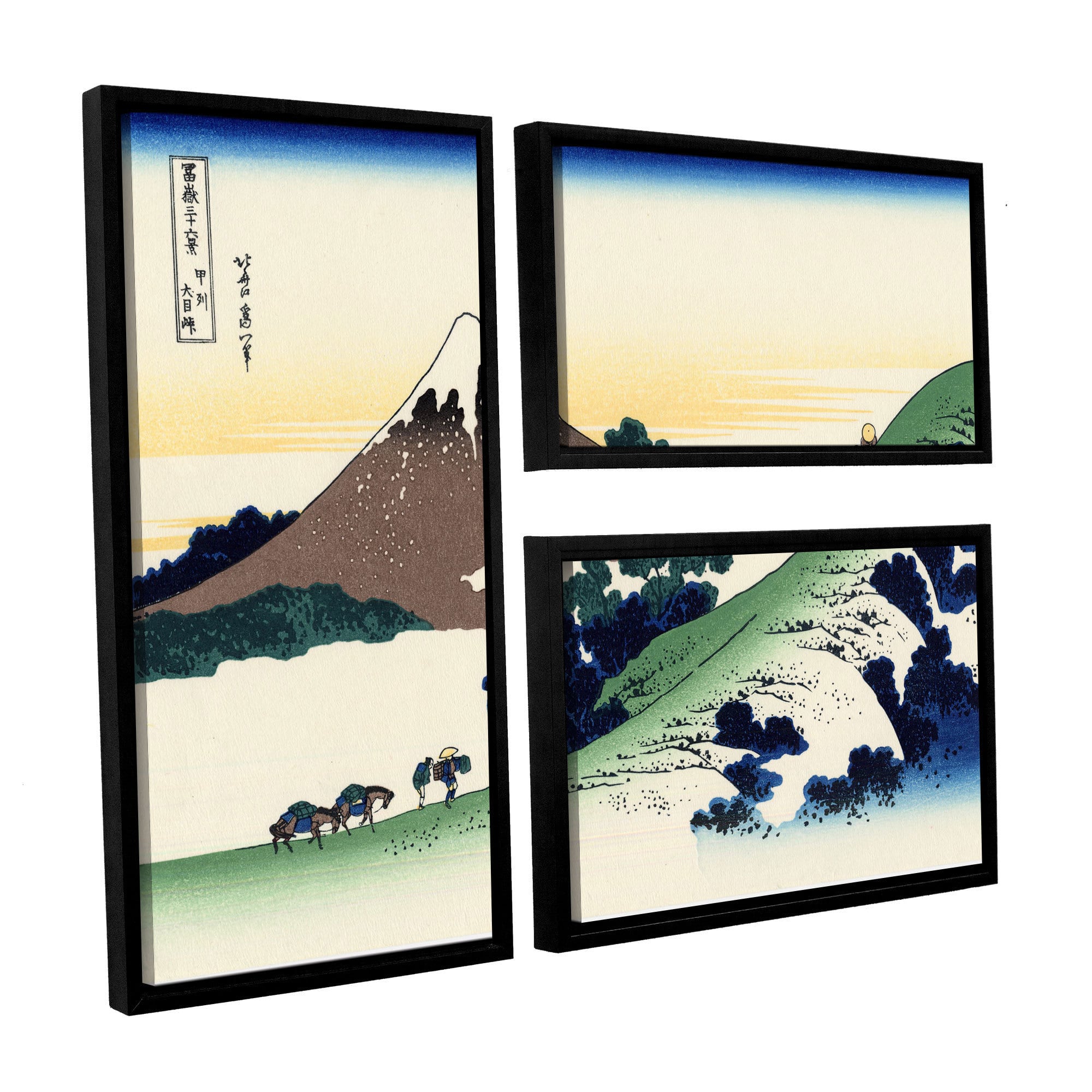 ArtWall Katsushika Hokusai "Mount Fuji in the Sunset" 3-Piece Floater Framed Canvas Flag Set