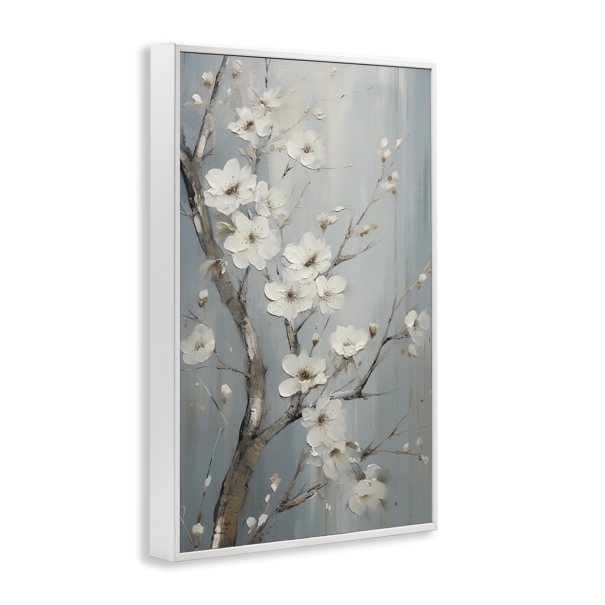 Stupell Industries White Cherry Blossoms Botanical & Floral Painting White Framed Art Print Wall Art, 12 x 18