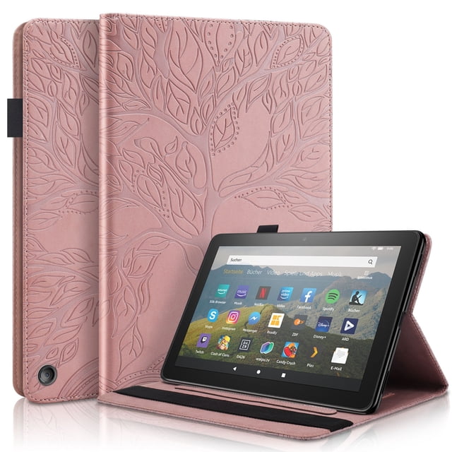 Tree of Life Embossed Case for Fire HD8(2022) Stand, Card Slots, Stylus Loop Gold
