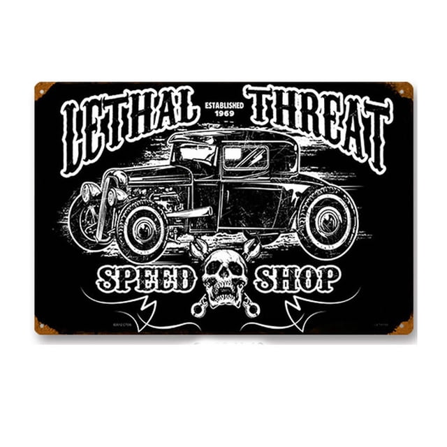 Letrero metálico con pintura de hierro para decoración de pared, Lethal Threat Speed Shop