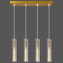Deyidn 4 Light Pendant Lighting Dining Room Light Fixture Dimmable Modern Gold Pendant Light with  Crystal Shade Pendant Lights Kitchen Island