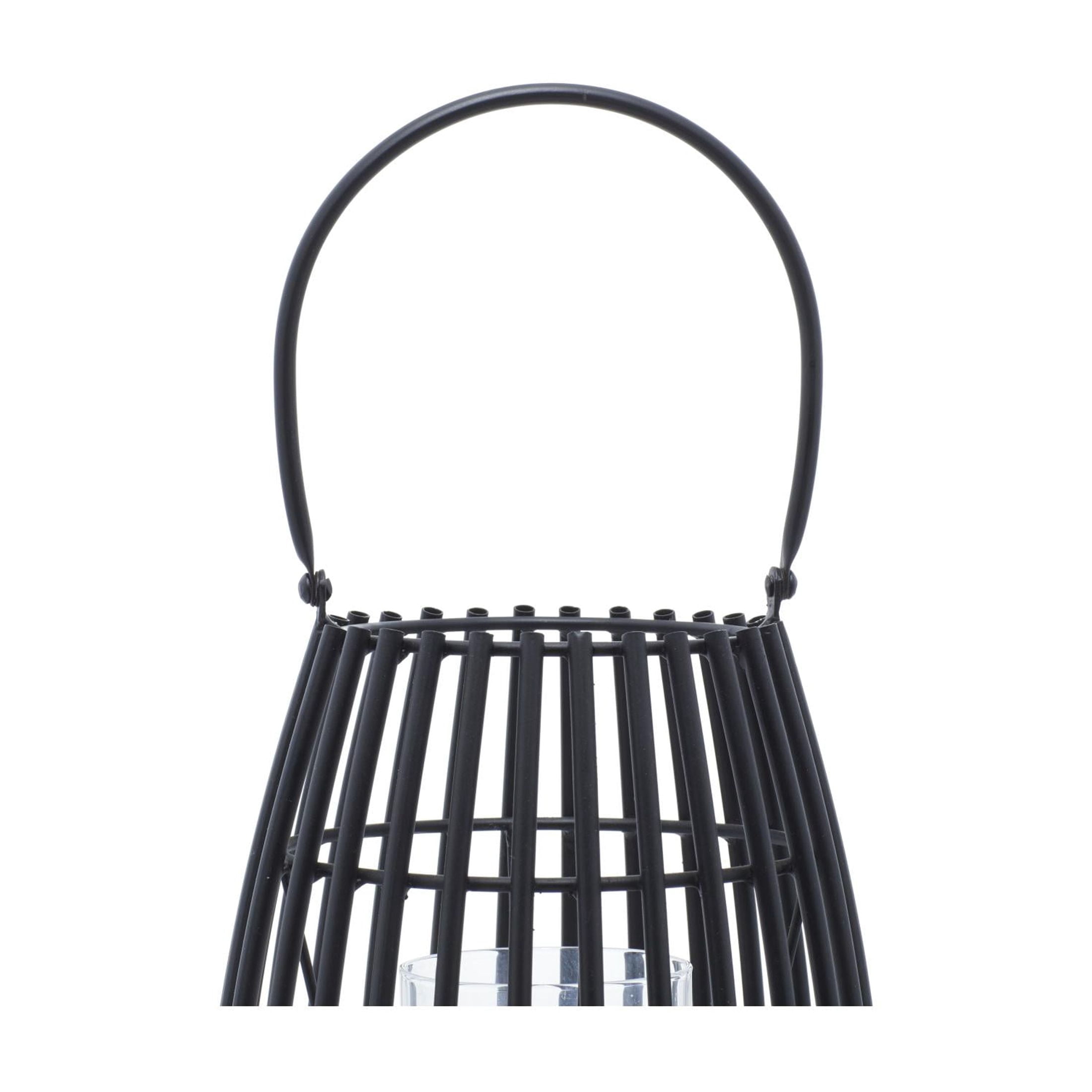 DecMode Black Metal Decorative Candle Lantern with Handle