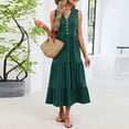 thumbnail image 6 of ShomPort Women's Dress Summer Sleeveless V Neck Button Beach Sundress Ruffle Stretchy Flowy Midi Dresses, 6 of 7