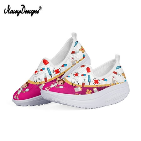 

Medicine Design Nursing Shoes Doodle Medical Print Swing Shoes Mesh Comfort and Breath Platform Wedges Sneakers