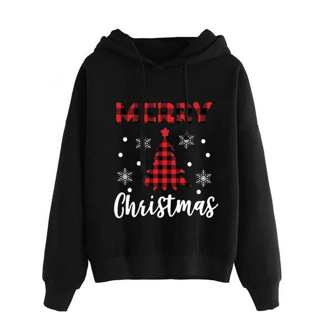 EGNMCR Chandail de Noël pour Femme, Mode Décontractée, Manches Longues, Imprimé de Noël, Chandail à Capuche, Hauts, Blouse, Chandails à Capuchon pour Femmes