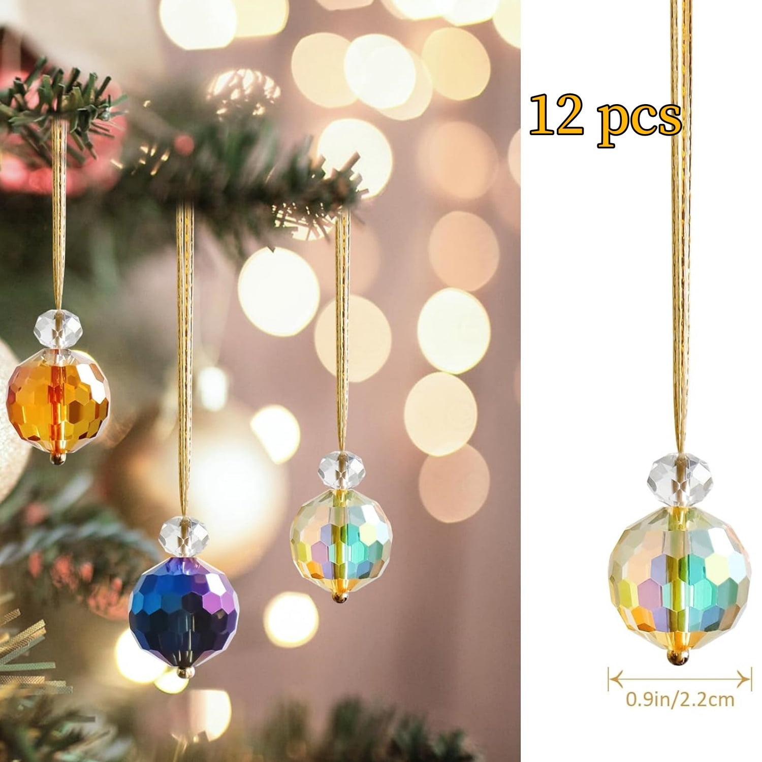 Crystal Christmas Ornaments,24 Pcs Glass Prism Ball,Crystal Xmas Tree Ornaments,Hanging Ornament Ball for Xmas Tree Bridal Wedding Birthday Party Decor(12 White + 12 Multi-color)
