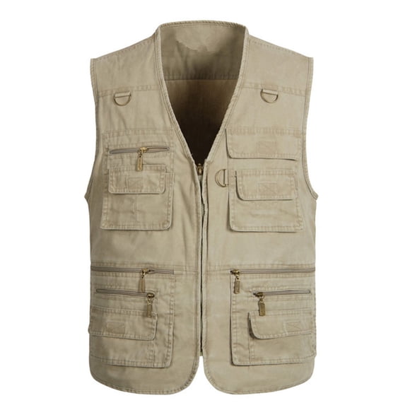LNWUY (XL-5XL) Big and Tall Men's Cargo Vest Outdoor Casual Multi Pocket Sleeveless Jacket Jean Work Travel Utility Vest Yellow XXXXL