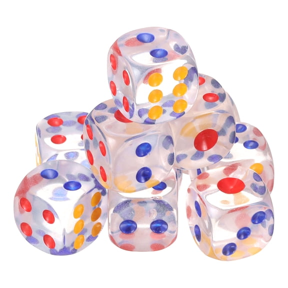 10Pack 6 Sided Acrylic Dice, 18mm/0.71" Rounded Corner Translucent Colored D6 Game Dice for Theme Party Fun Table Board Games, Clear