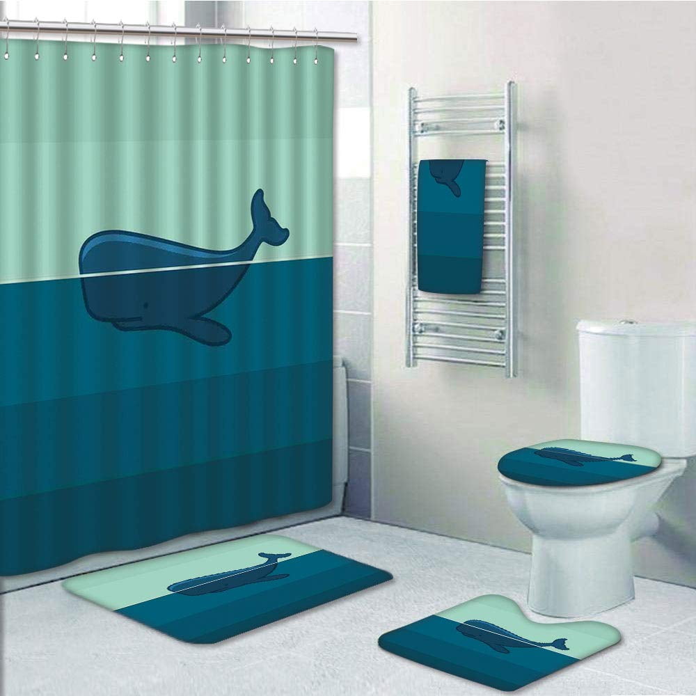 Erehome Big Whale Half Of It Swimming On The Top Of The Ocean Dark 5 Piece Bathroom Set Shower Curtain Bath Towel Bath Rug Contour Mat And Toilet Lid Cover Walmart Canada