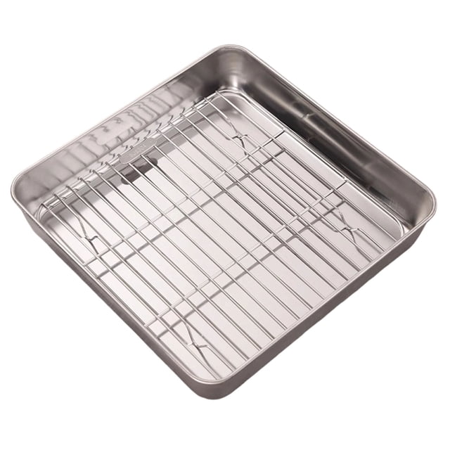 MKHSQHDG Today's Deals Stainless Steel Baking Tray for Oven Oven Rimming Bake Pan with Rack for Cakes Roasting and Casseroles Stainless Steel Square Cake Baking Pans Baking Pan with Rack