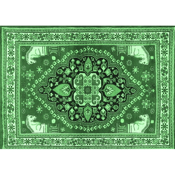 Ahgly Company Indoor Rectangle Persian Emerald Green Traditional Area Rugs, 4' x 6'