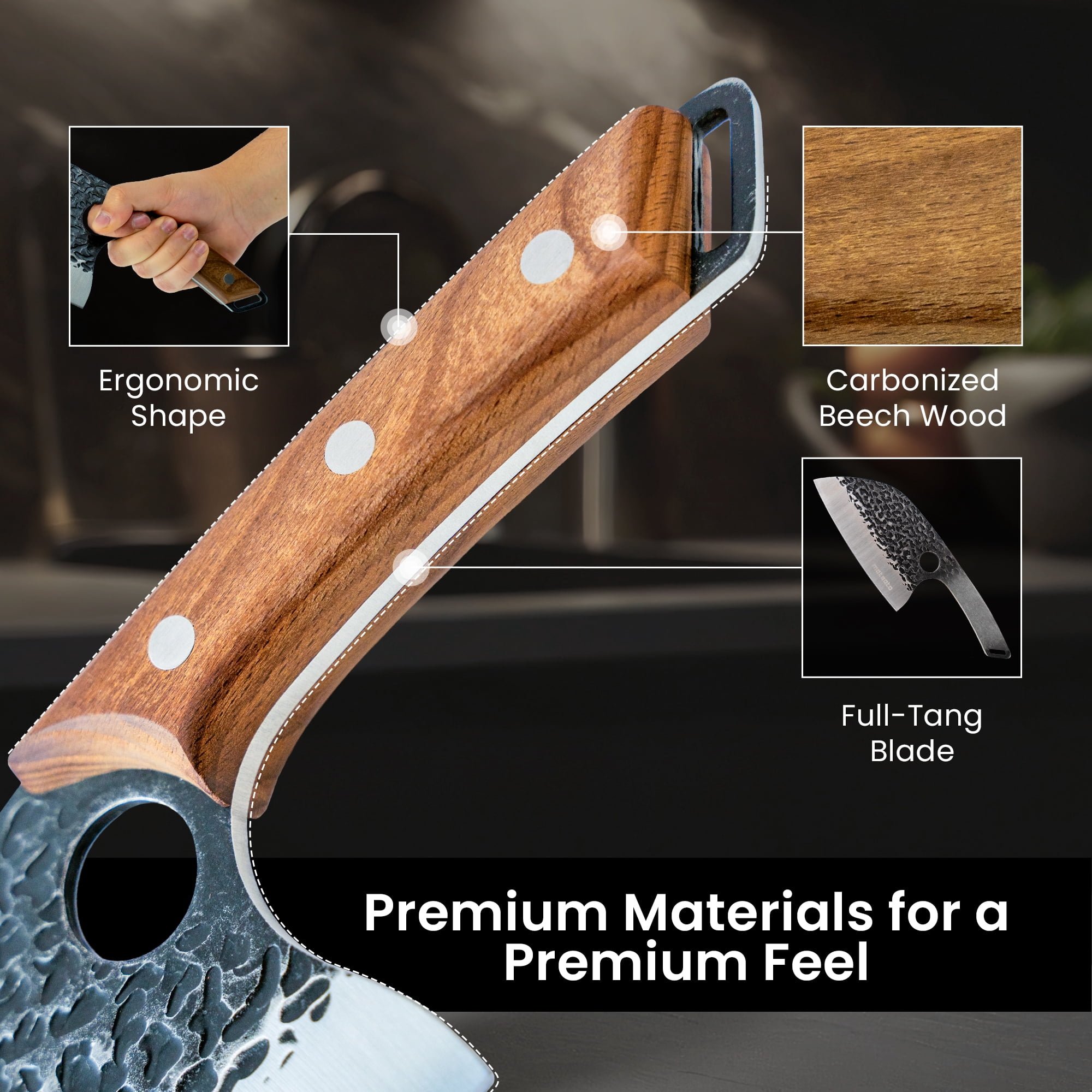 Matsato Cleaver Knife – 5.8 inch,  Japanese Steel Butcher Knife for Meat & Vegetables