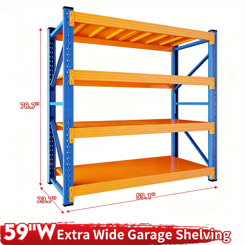 CXUZCZ 59" W Garage Shelving 3000LBS Garage Shelving Heavy Duty 4-Tier Metal Storage Shelves Adjustable Storage Rack for Basement Supermarket Warehouse 59.1" W x 23.7" D x 78.7" H Blue-Orange