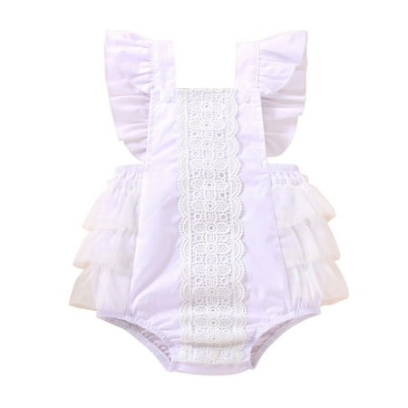 

WIQUOKETT Baby Girls Sleeveless Ruffled Lace Bodysuit Romper Clothes