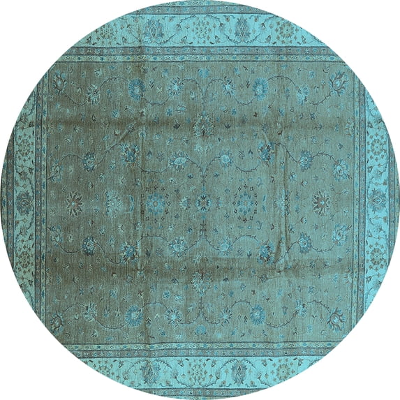 Ahgly Company Indoor Round Oriental Light Blue Traditional Area Rugs, 4' Round