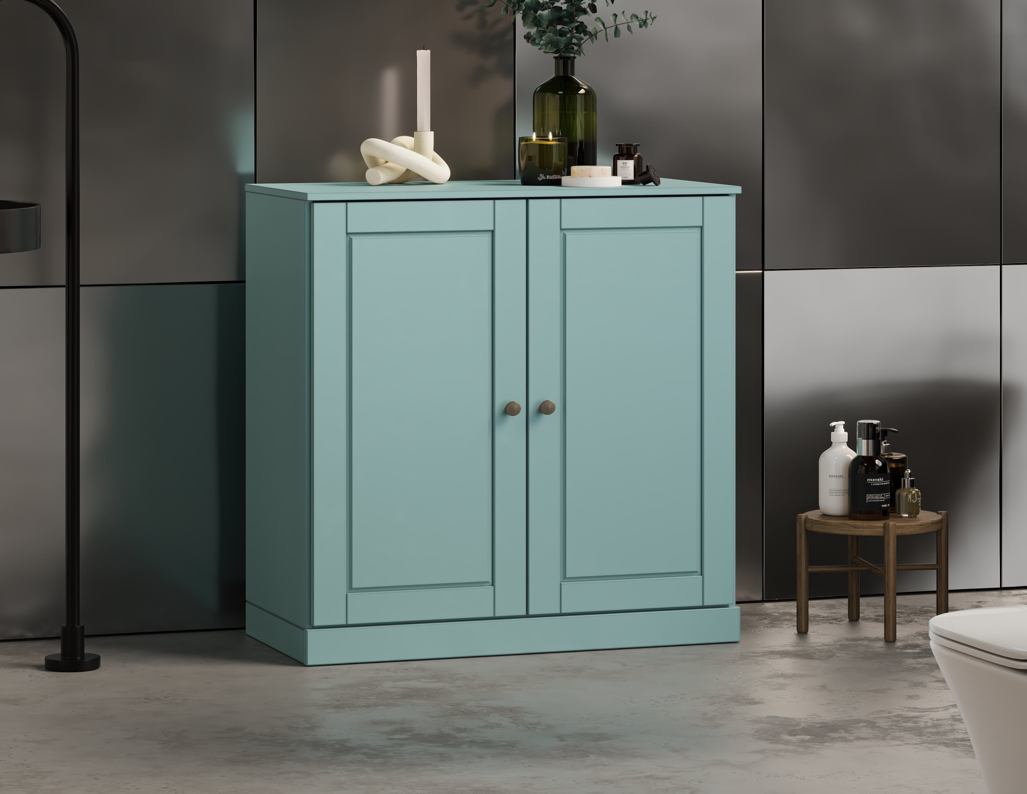 100% Solid Wood 32" Bathroom Cabinet with Solid Doors and Adjustable Shelves