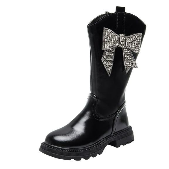 KPOPLK Girls Cowgirl Boots Little Kids Western Boots Mid Calf Toddler Riding Shoes Glitter Boots(2,F10-Black)