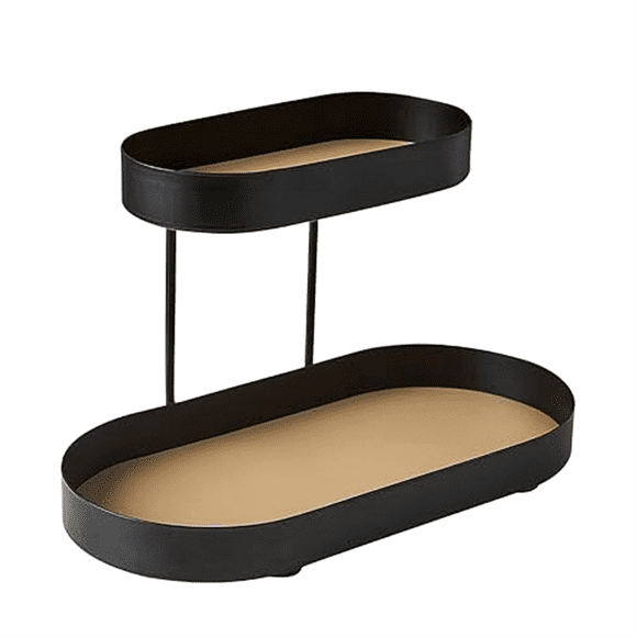 Leather Iron Black Perfume Tray-Perfume Stand Organizer for Dresser,Double Black Cosmetic Perfume Storage Rack