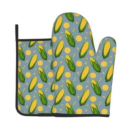 

KLL Corn On The Leaves Pattern Oven Mitts and Pot Holders 2pcs Sets for Kitchen Oven Mitt Heat Resistant 536°F Oven Gloves for Kitchen Cooking and Baking