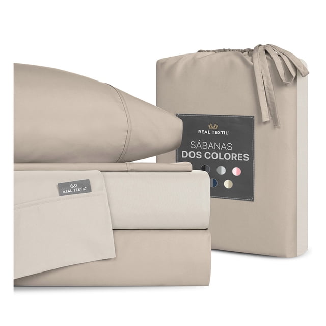 Juego de Sábanas Microfibra, Frescas, Hipoalergénicas, Real Textil (Beige/Khaki, Individual )