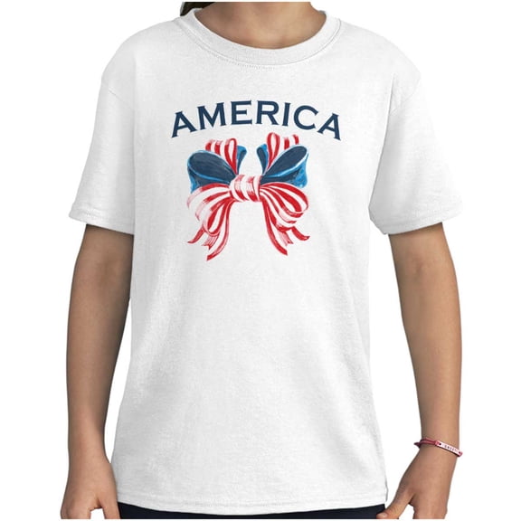 Cute Patriotic America Ribbon Bow Girls Kids T Shirt Tees Teen Brisco Brands M