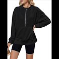 thumbnail image 3 of Suéter Holgado de Larga con Capucha y Bolsillos con Cremallera para Mujer, Otoño e Invierno Negro M, 3 of 10