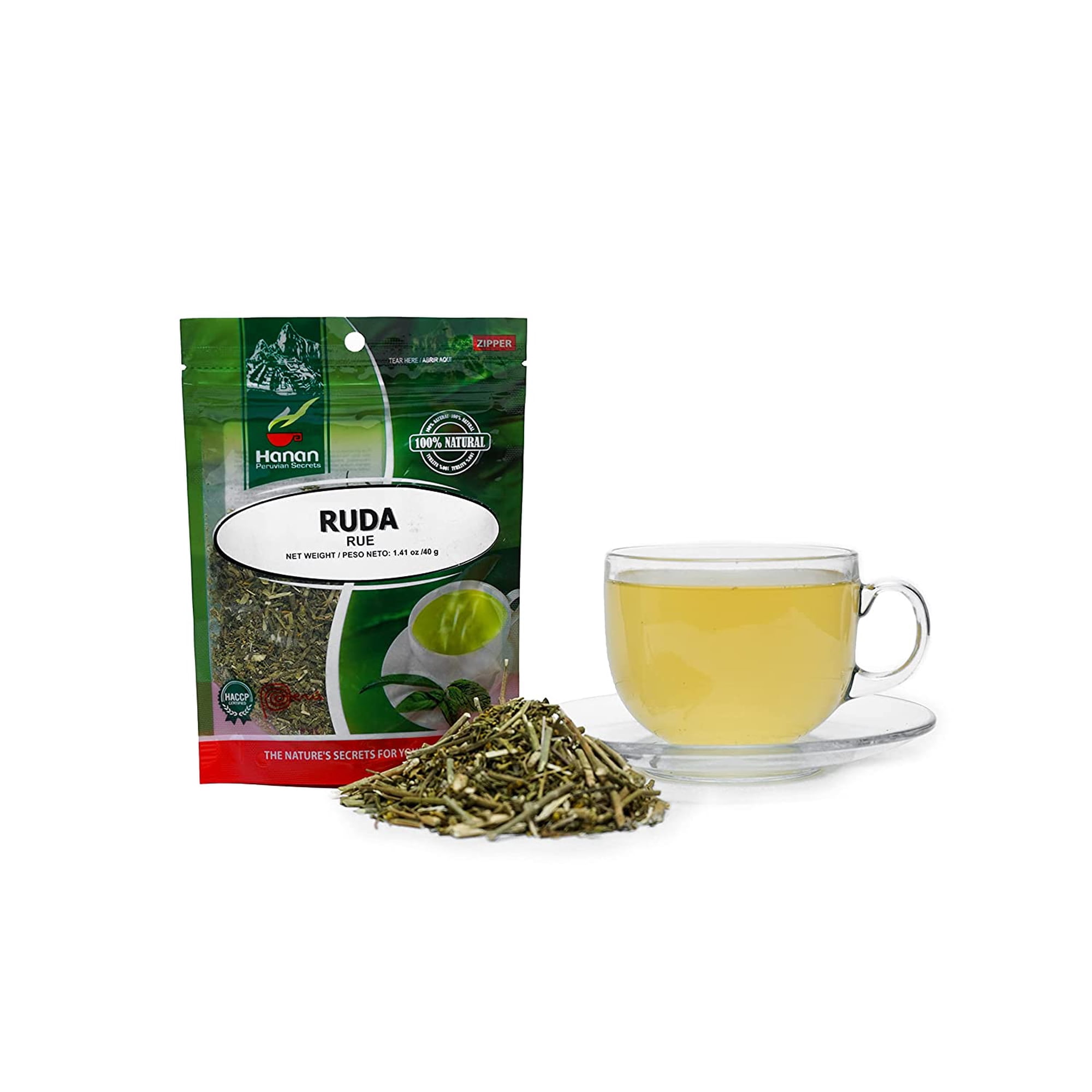 Hanan Peruvian Secrets Ruda | 100% Natural Rue Leaves/Stalks | 1.41oz / 40g |Natural Calmative and Digestive Aid|Culinary Uses|Helps Relaxation in Yoga & Meditation (1 Pack)