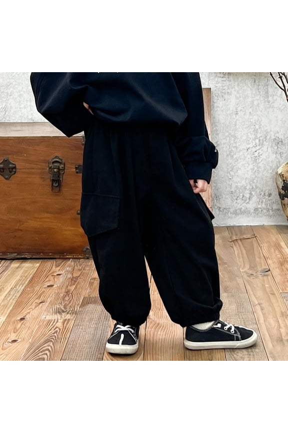 Kids Boys Baggy Harem Joggers Elastic Waistband Cotton Sweatpants with Cargo Pockets for School Hip Hop Streetwear, 2T-12Y