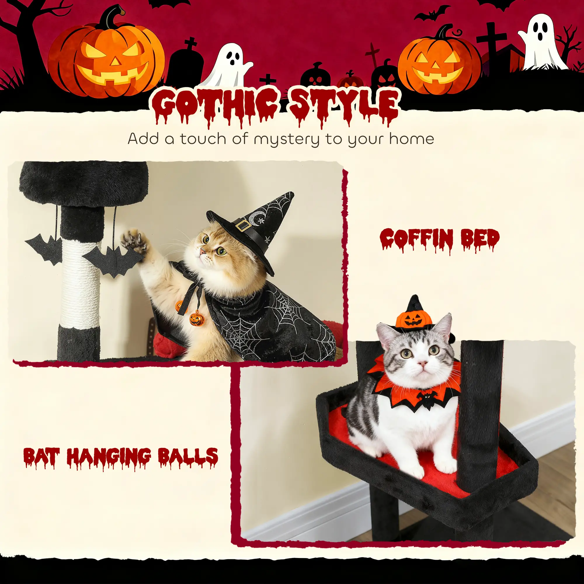 78" Cat Tree Cat Tower with Coffin Bed