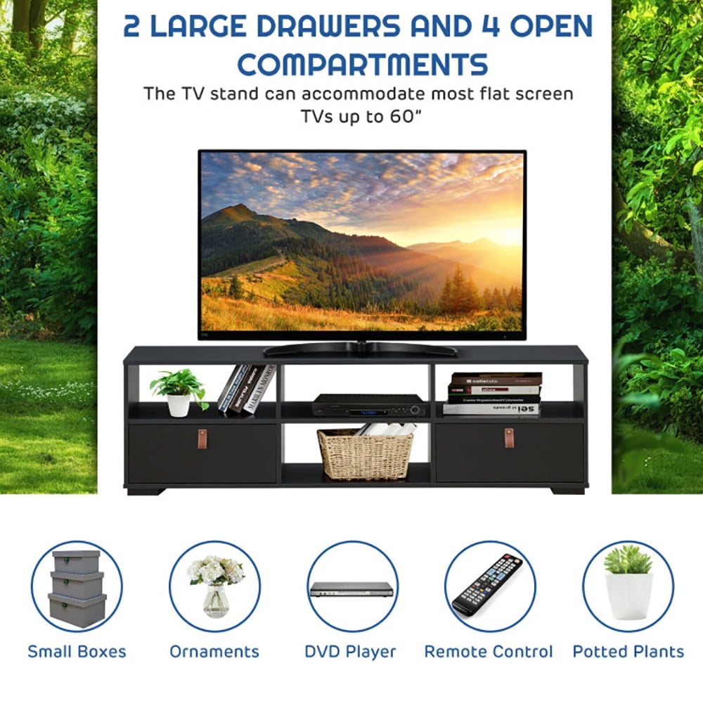 Finihen TV Stand, TV Cabinet, TV Stand Entertainment Media Center Console for TV's up to 60 Inch with Drawers, Media Entertainment Center with Storage, for Living Room, Bedroom, Black