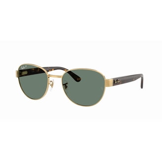 Ray-Ban RB3647N Metal Double Bridge Round Sunglasses in Gold Blue