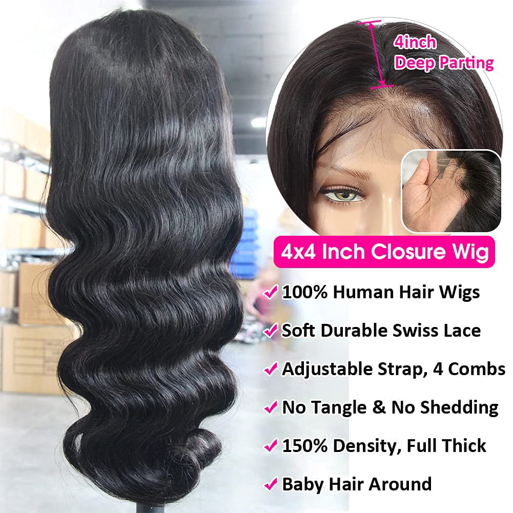 MQOUO Wear and Go Glueless Wigs Human Hair Pre Plucked Pre Cut HD Lace No Glue Body Wave Lace Front Wigs for Black Women Human Hair Glueless with Natural Hairline 180% Density 22 Inch